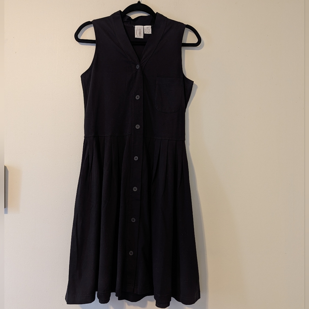 CW Black Sleeveless Button-Down Pleated Dress